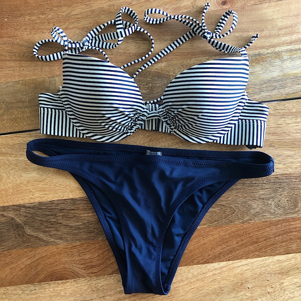 Aerie swimsuit - striped top and blue bottom - Picture 1 of 6